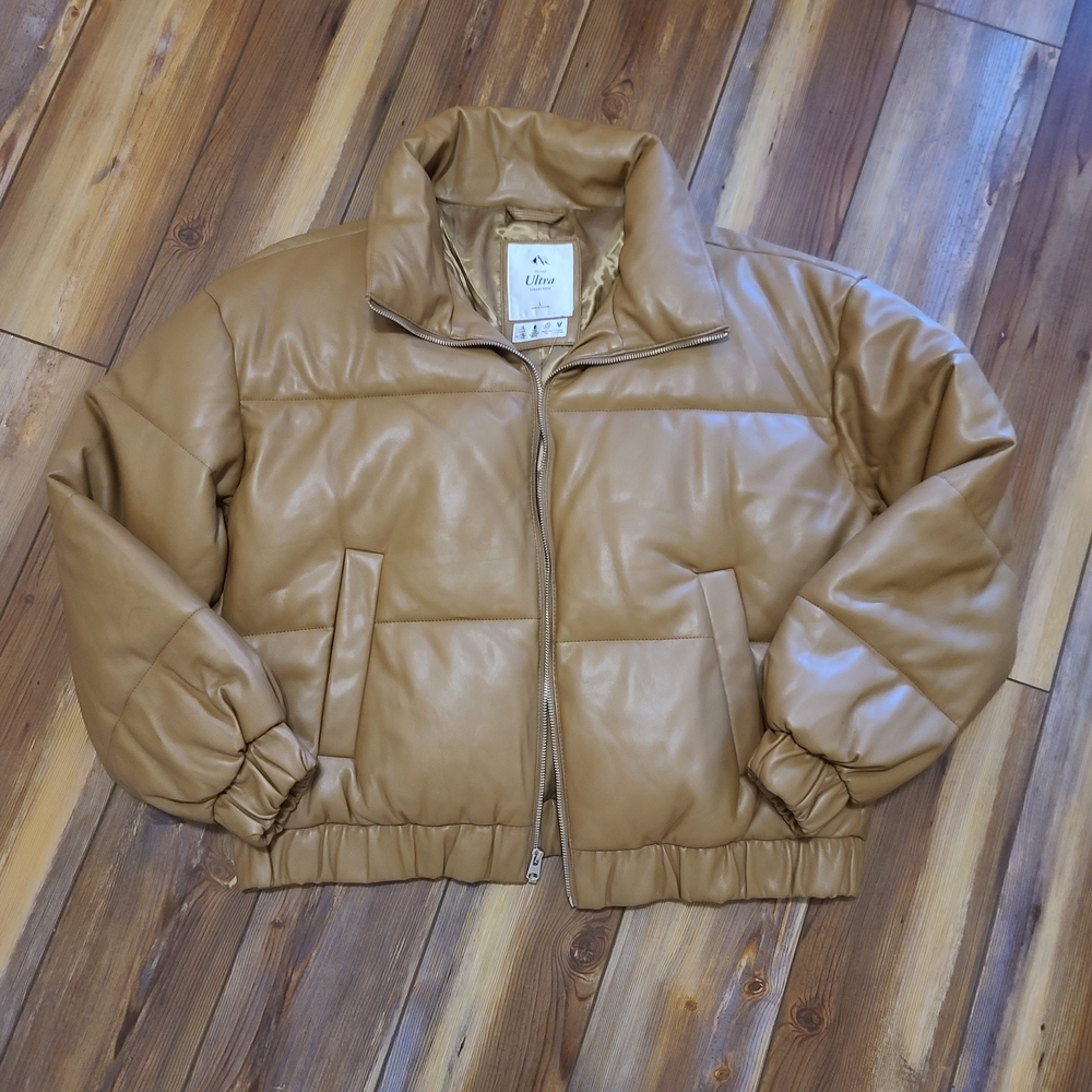 A&F Vegan Leather Tan Puffer Jacket